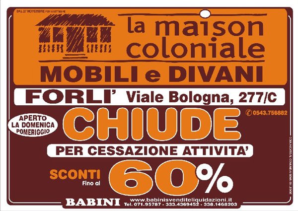 Manifesto "La Maison Coloniale - Svendita per cessazione attività"