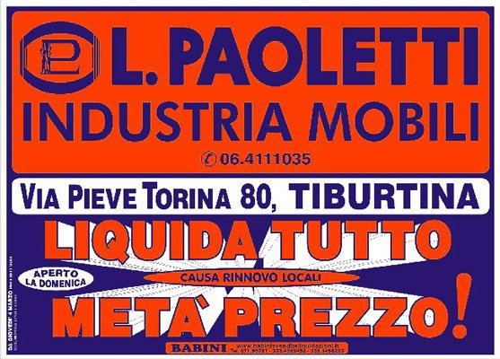 Manifesto Paoletti - Liquidazione totale per rinnovo locali a Tiburtina